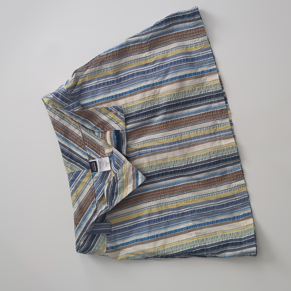 Patagonia Netty Skirt Striped Seersucker Blue Green Brown Pockets size 10 - Picture 6 of 10